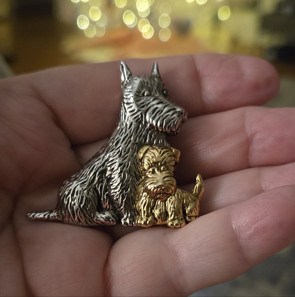 Scottie Dog Brooch Scottish Terrier Pin 2-Tone Puppy
